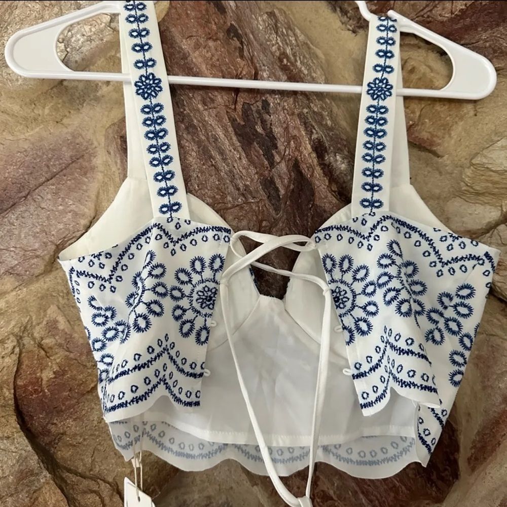 White and Blue Eyelet Two-Piece Skirt Set - Women - Picture 3 of 6